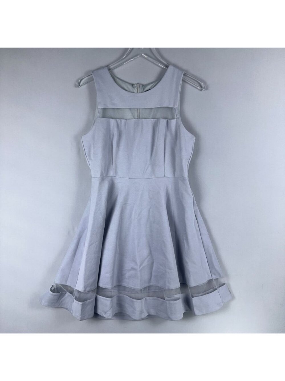 Lulus Sheer Determination Mesh Skater Dress Size Large Mini Fit Flare Light Blue - Picture 7 of 14